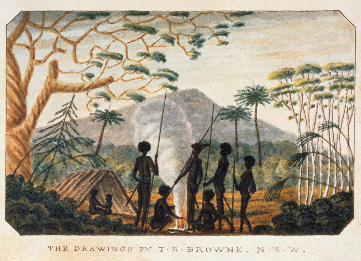 Group of Aborigines around a Campfire by T.R. Browne