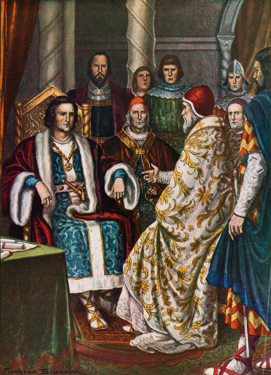 King Pepin, king of the Franks, talking with Pope Stephen II by Tancredi Scarpelli