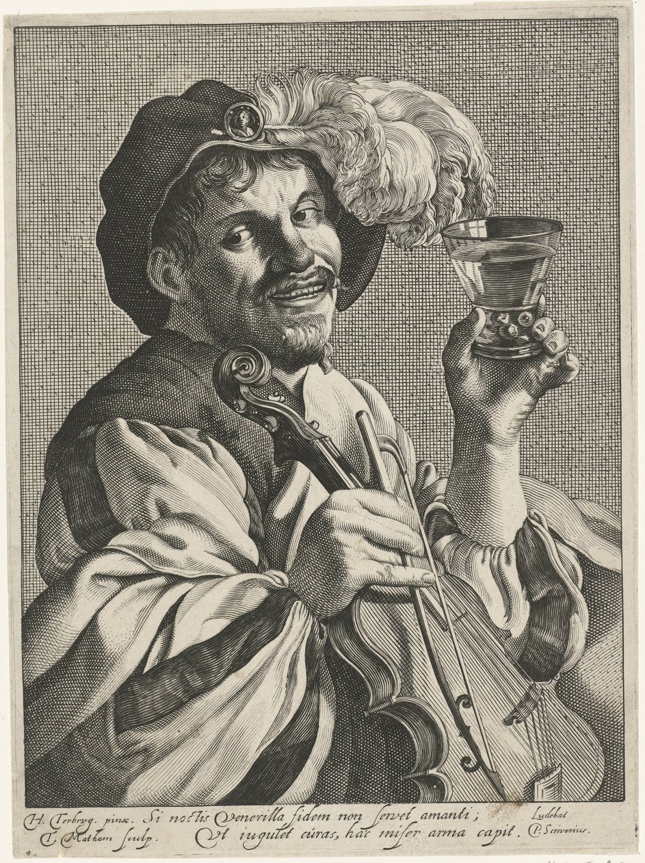 Man with Violin and Roemer by Theodor Matham