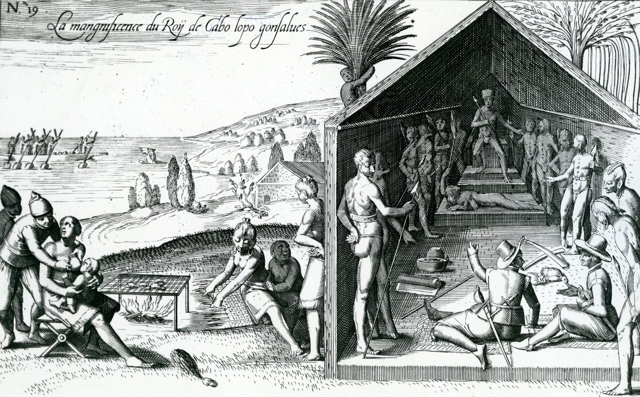 The King Receiving European Visitors, Cape Lopez, Gabon, Africa, 16th Century by Theodore de Bry