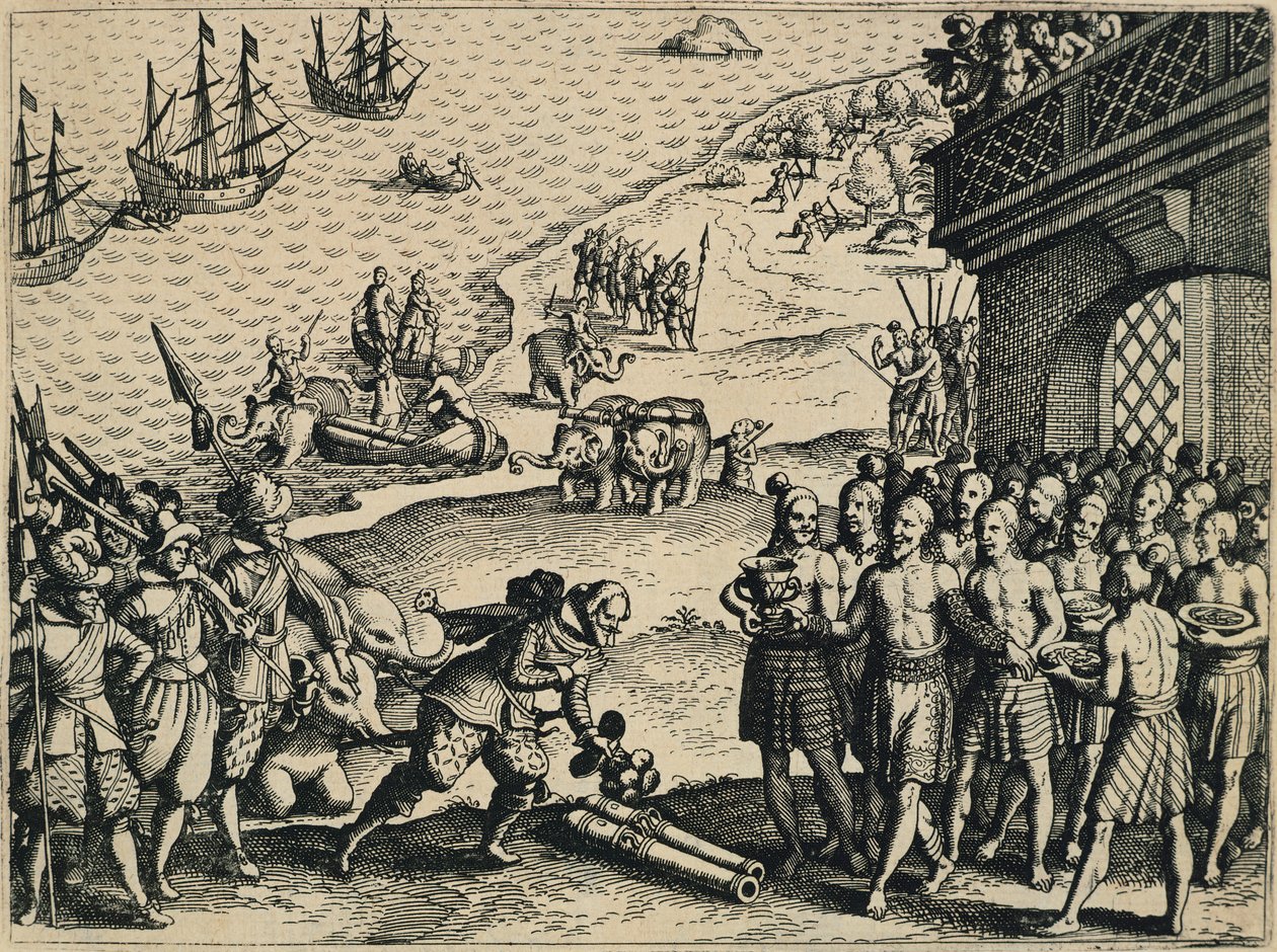The Dutch disembarking in Calcutta by Theodore de Bry