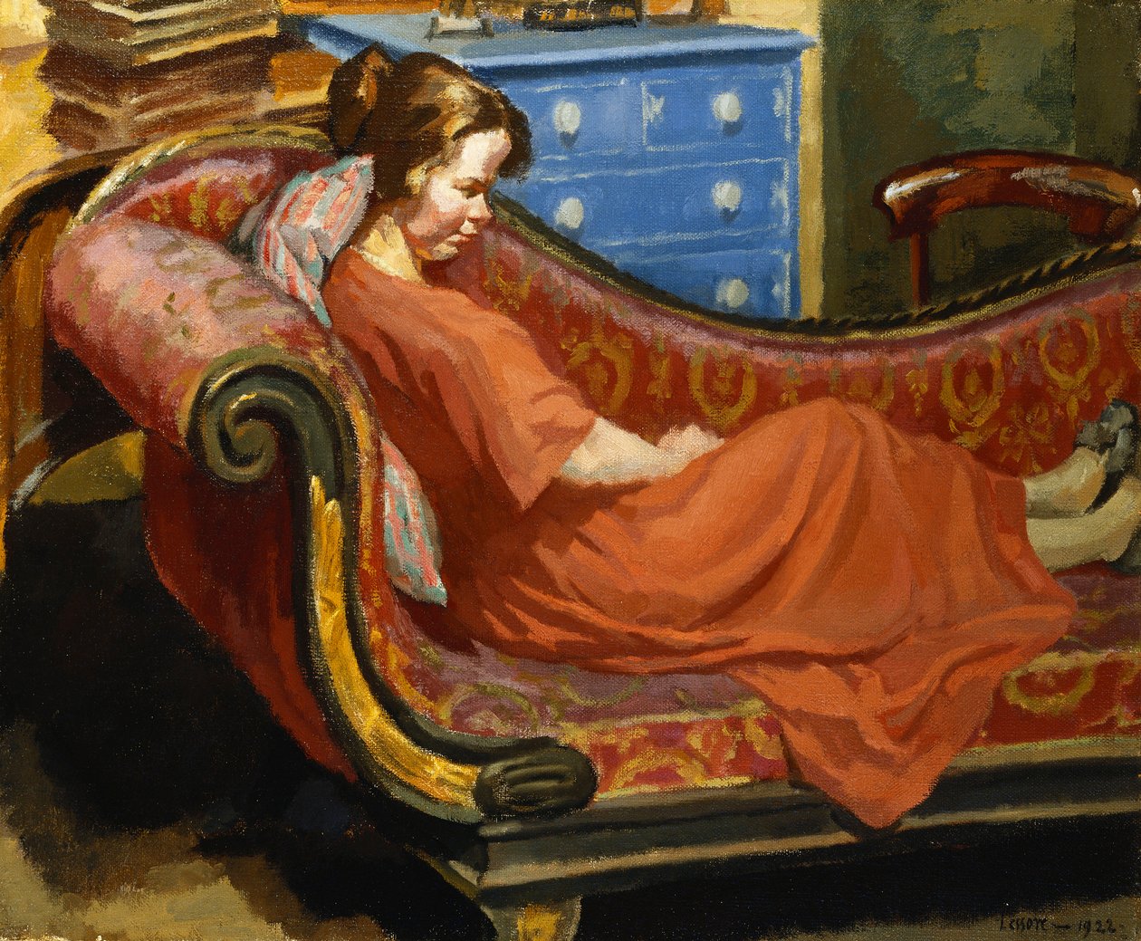 Girl Resting on a Chaise Longue by Therese Lessore