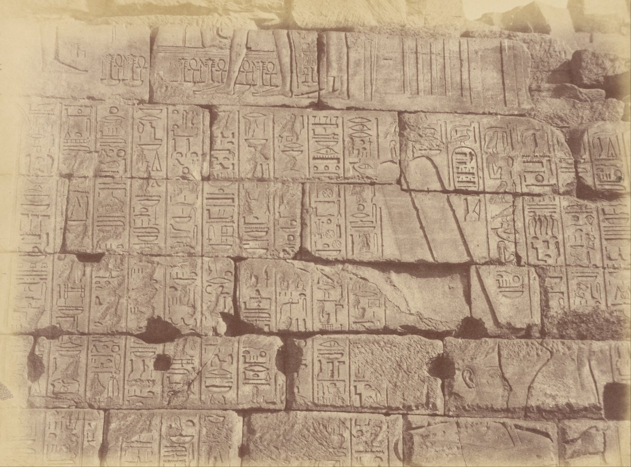 Close-up View of Hieroglyphic Inscriptions and Sculptures (List of the Defeated Nations), Karnak by Théodule Devéria