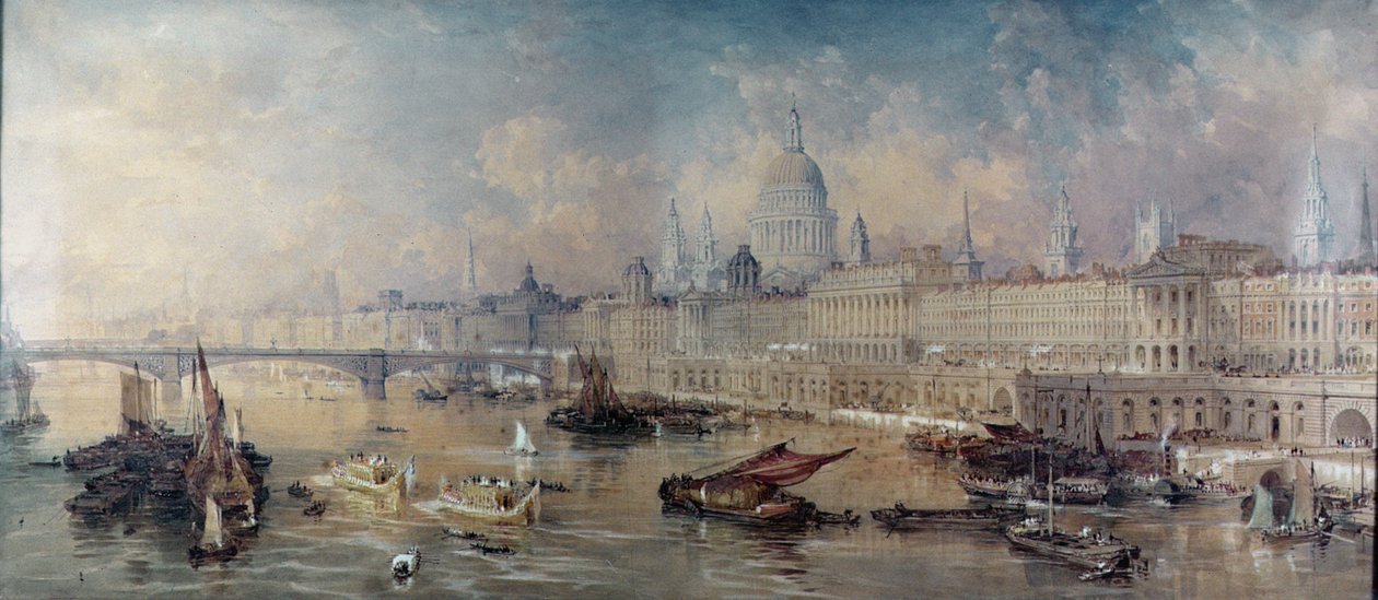 Design for the Thames Embankment, view looking upstream by Thomas Allom