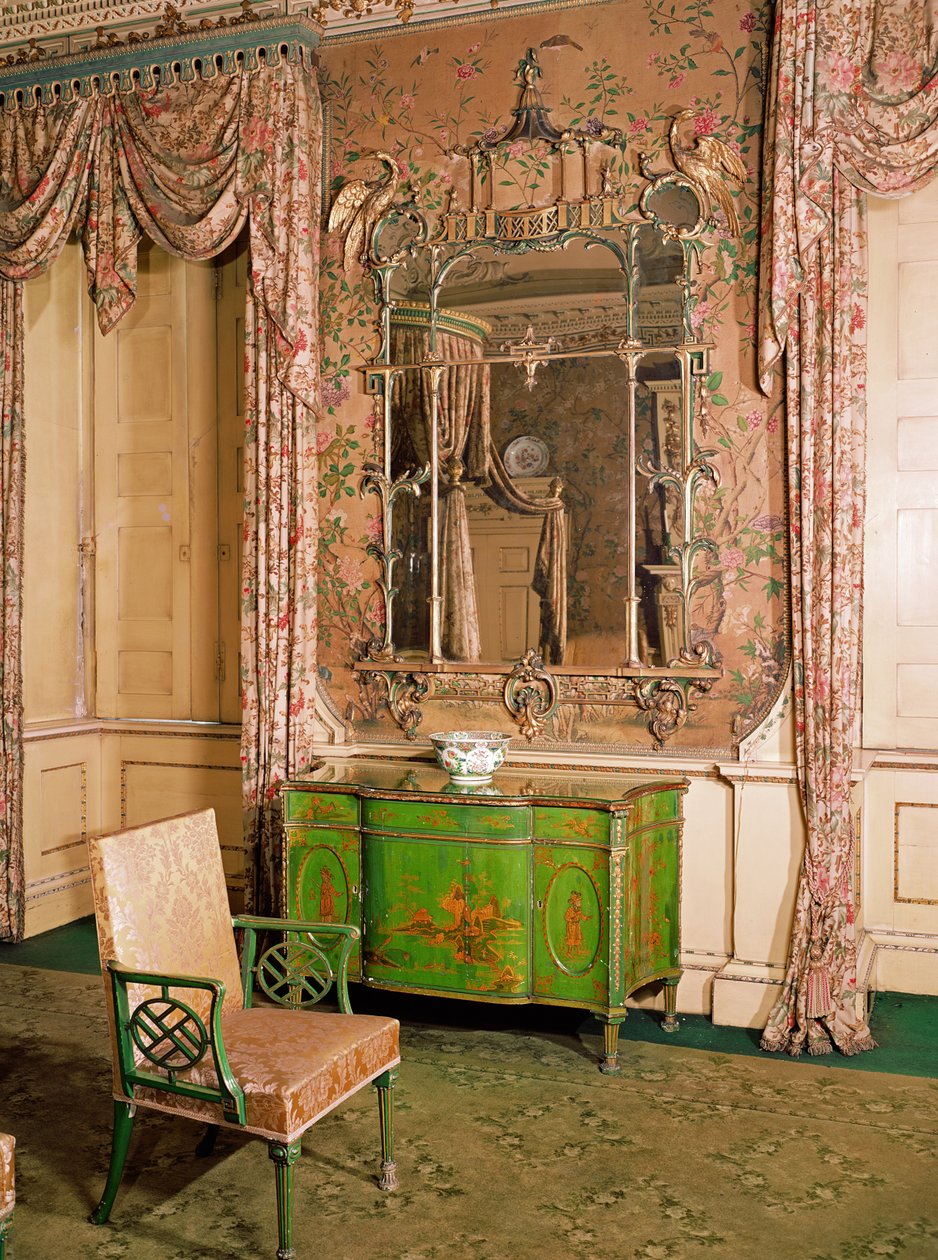 Commode and chair in the state bedchamber at Nostell Priory, Yorkshire by Thomas Chippendale