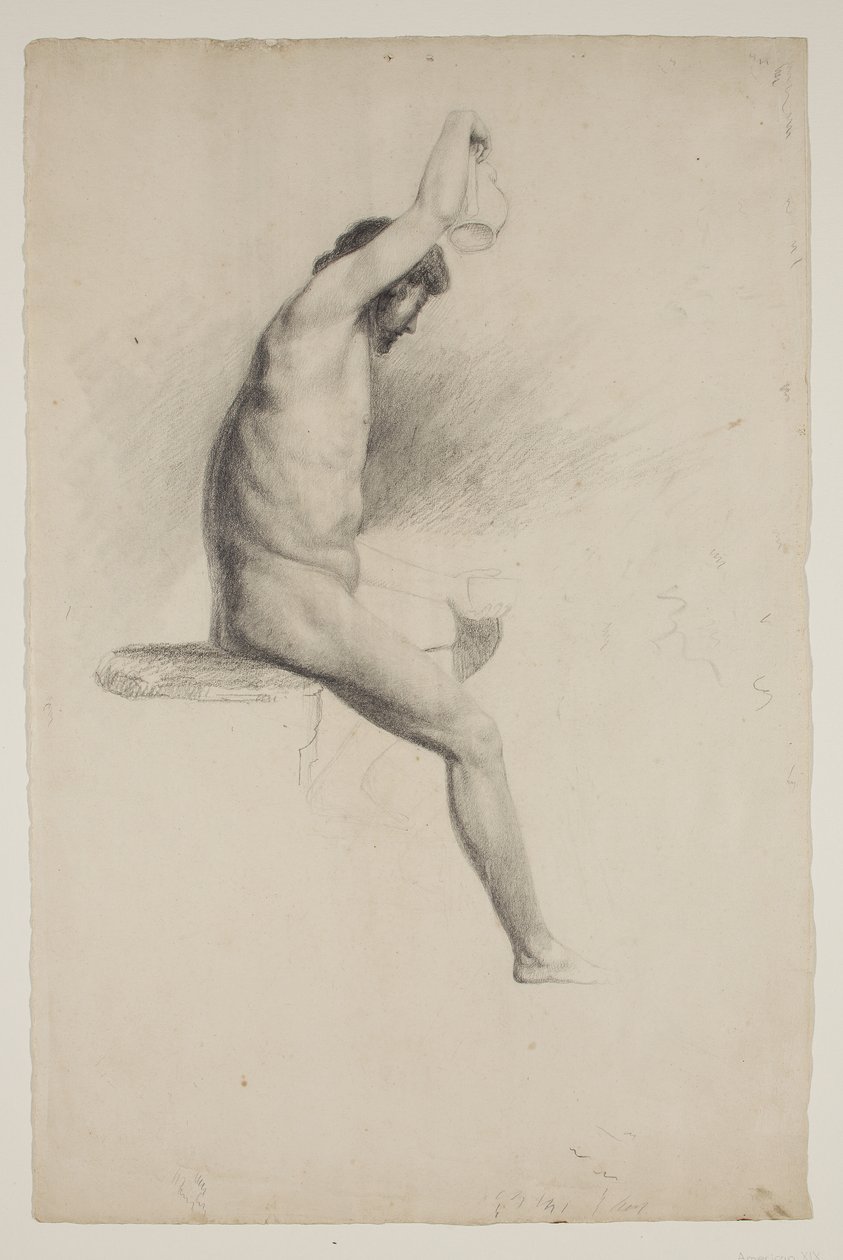 Nude Seated Male Figure by Thomas Cole