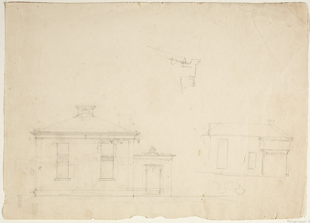 Two Elevations for New Studio at Cedar Grove by Thomas Cole
