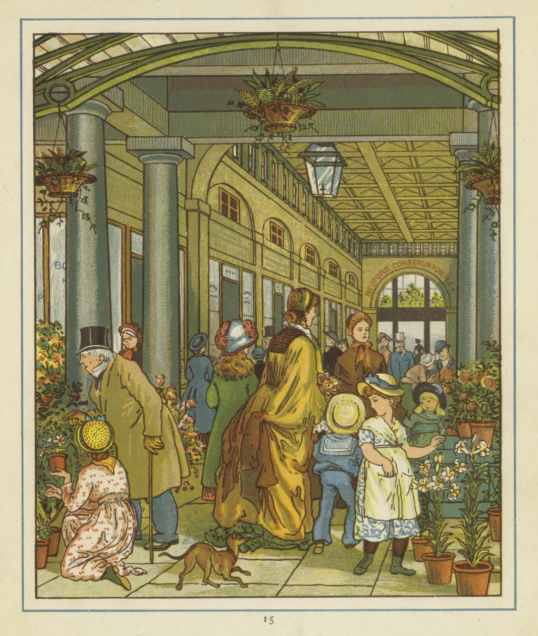 Interior view of people among the flowers on sale in Covent Garden by Thomas Crane