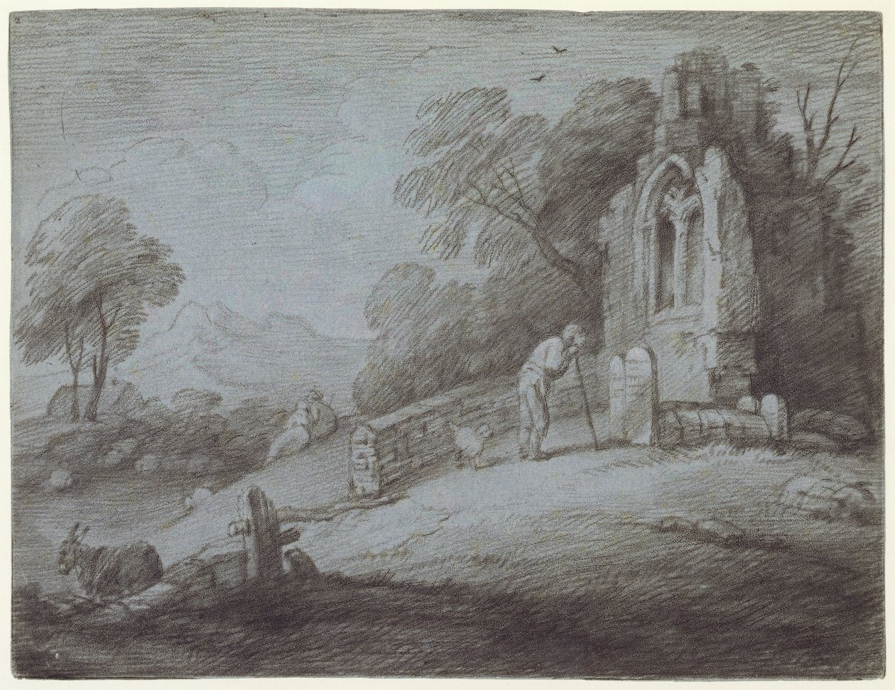 Churchyard with Figure Contemplating Tombstone by Thomas Gainsborough