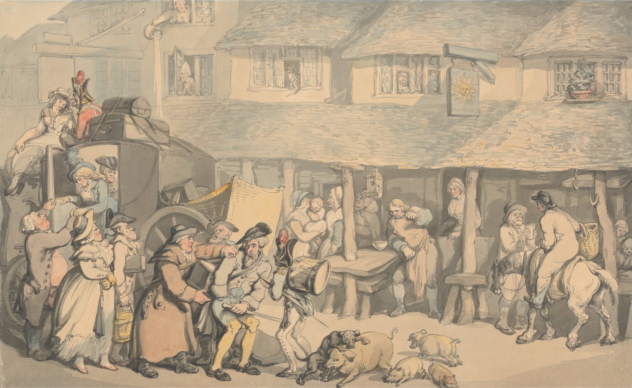 Bodmin Cornwall- The Arrival of the Stage-Coach by Thomas Rowlandson