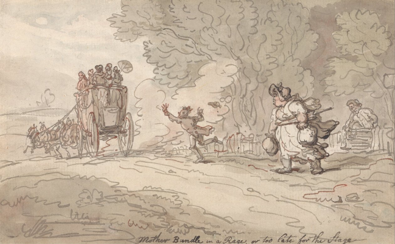 Mother Bundle in a Rage or Too Late for the Stage by Thomas Rowlandson