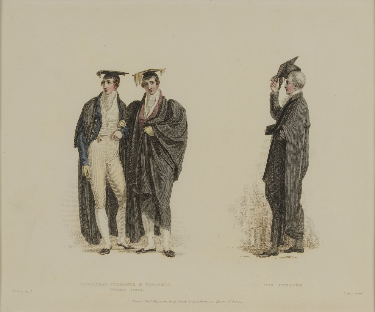Gentleman Commoner and Nobleman with Pro Proctor, engraved by J. Agar, published in R. Ackermann