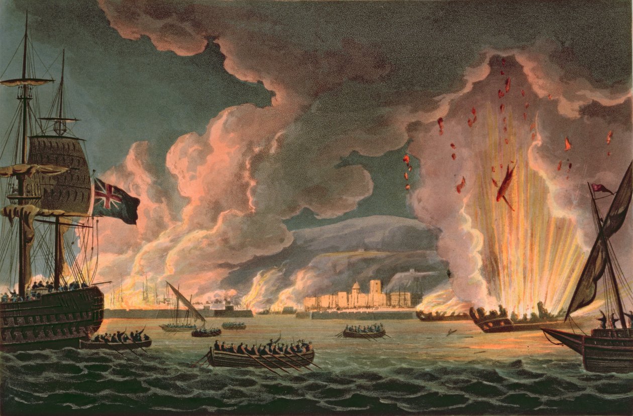 Destruction of the French Fleet at Toulon, 18th December 1793, engraved by Thomas Sutherland by Thomas Whitcombe