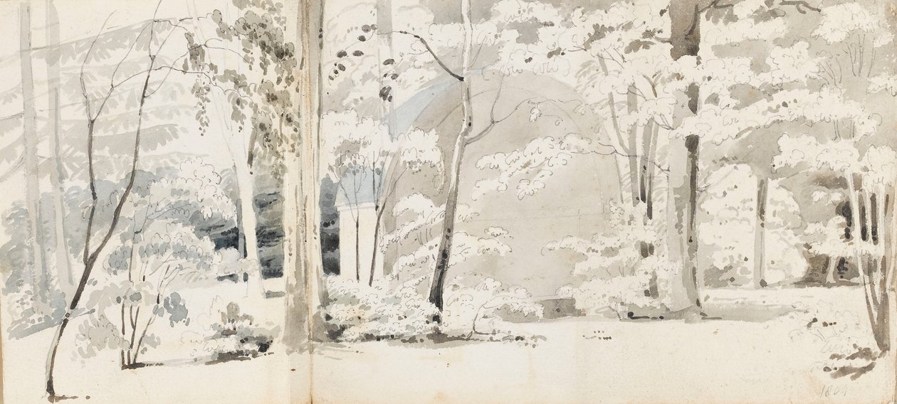 An arbour surrounded by trees by Thomas Baxter