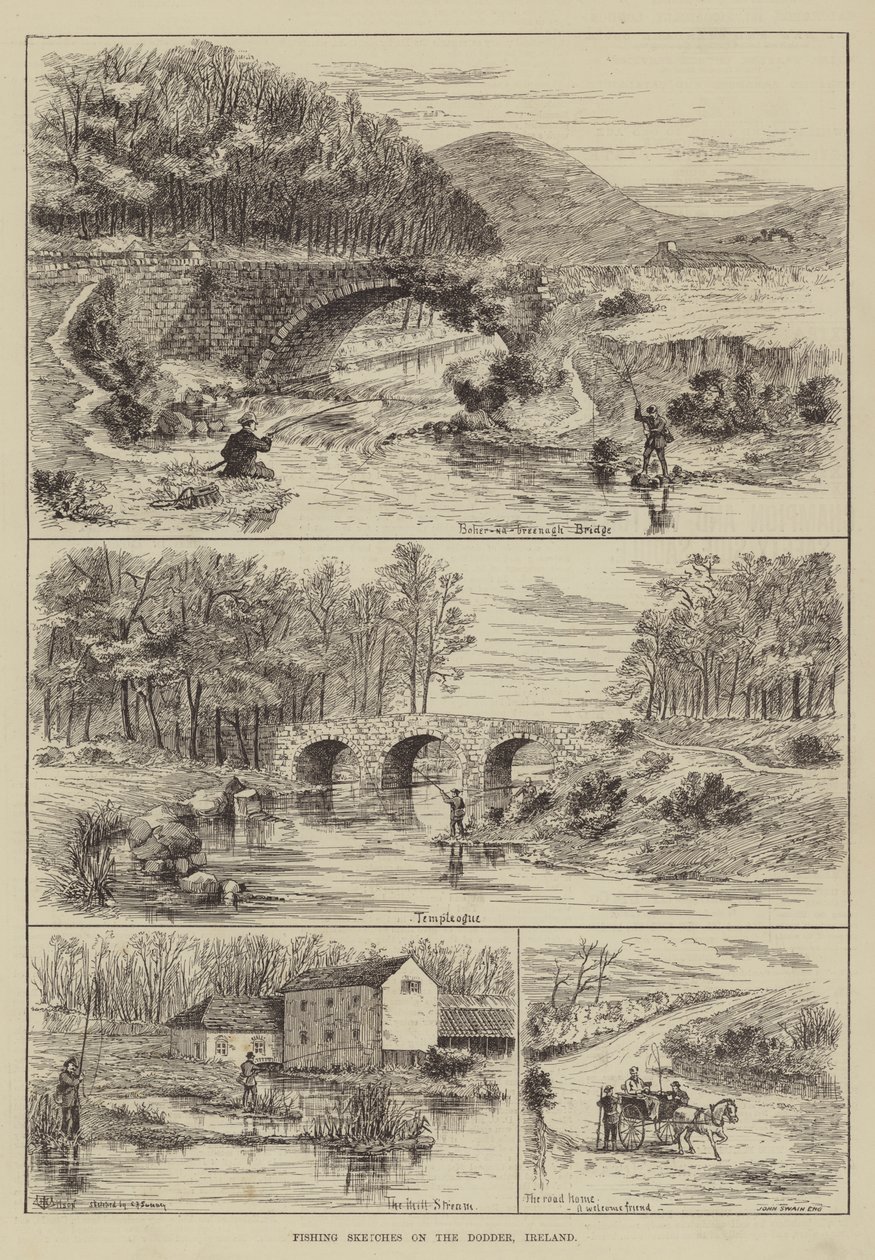 Fishing Sketches on the Dodder, Ireland by Thomas Harrington Wilson