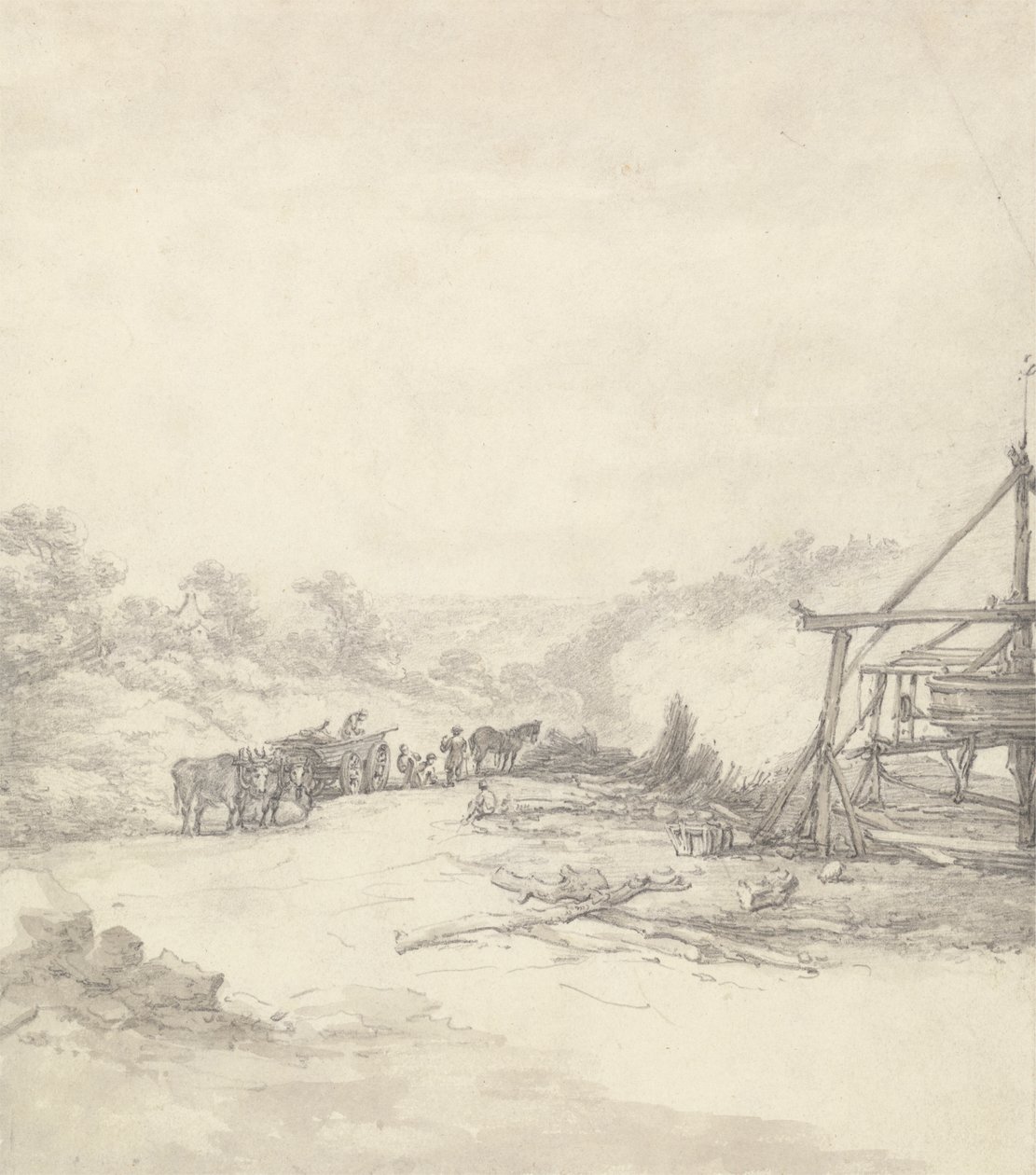 Unloading Pit Props at Coalbrookdale by Thomas Hearne