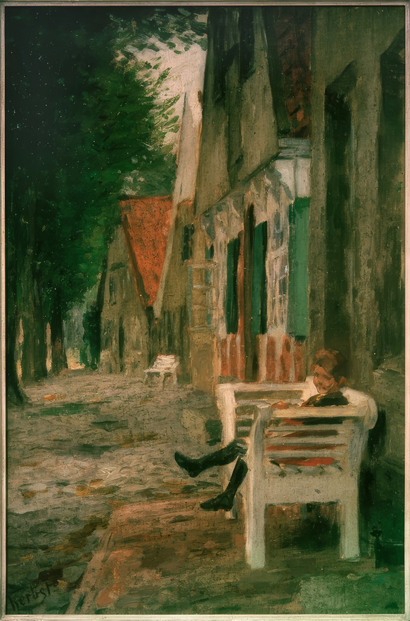 Street with Girl on the Bench by Thomas Ludwig Herbst