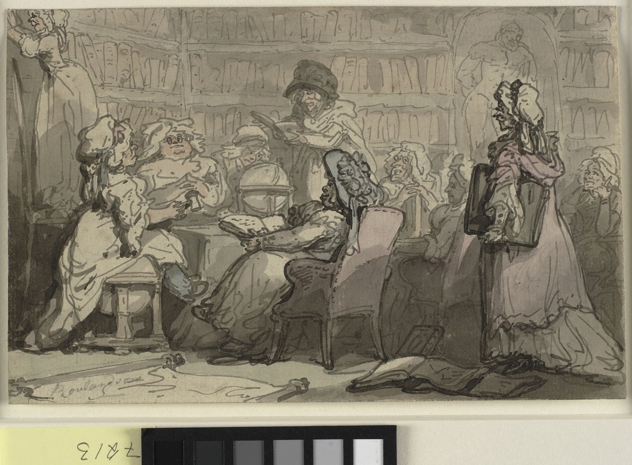 A Bluestocking Club Meeting in a Library by Thomas Rowlandson