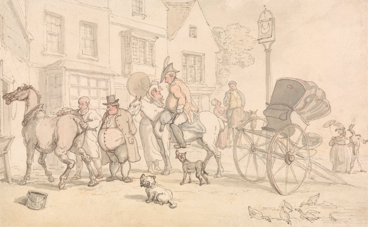 Scene outside the Half-Moon Inn by Thomas Rowlandson