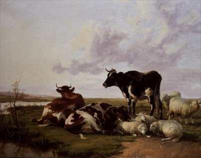 Cattle and Sheep Grazing by Thomas Sidney Cooper