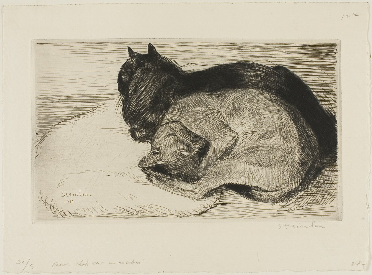 Two Cats on a Cushion by Théophile Alexandre Pierre Steinlen