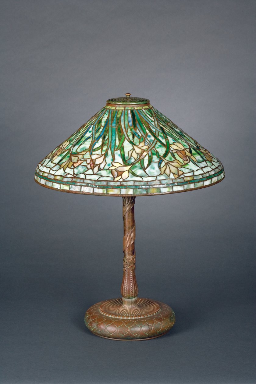 Table Lamp with green daffodil shade by Tiffany und Company