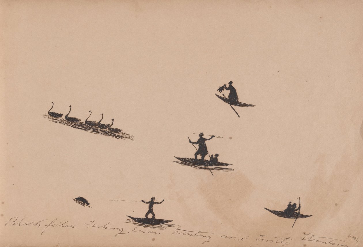 Black Fellows Fishing, Swan Hunting and Turtle Hunting by Tommy McRae