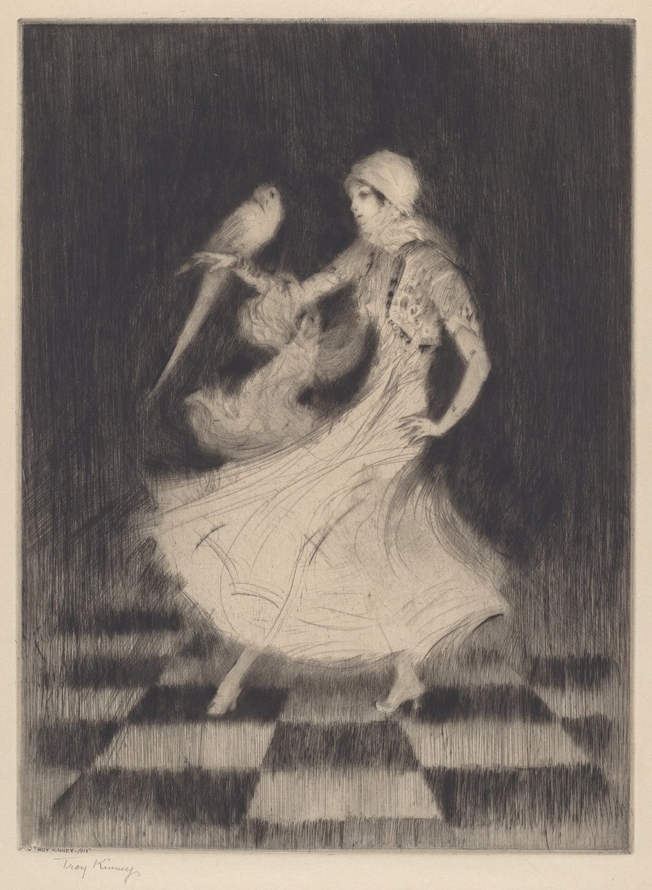 Woman Dancing with a Parrot by Troy Kinney