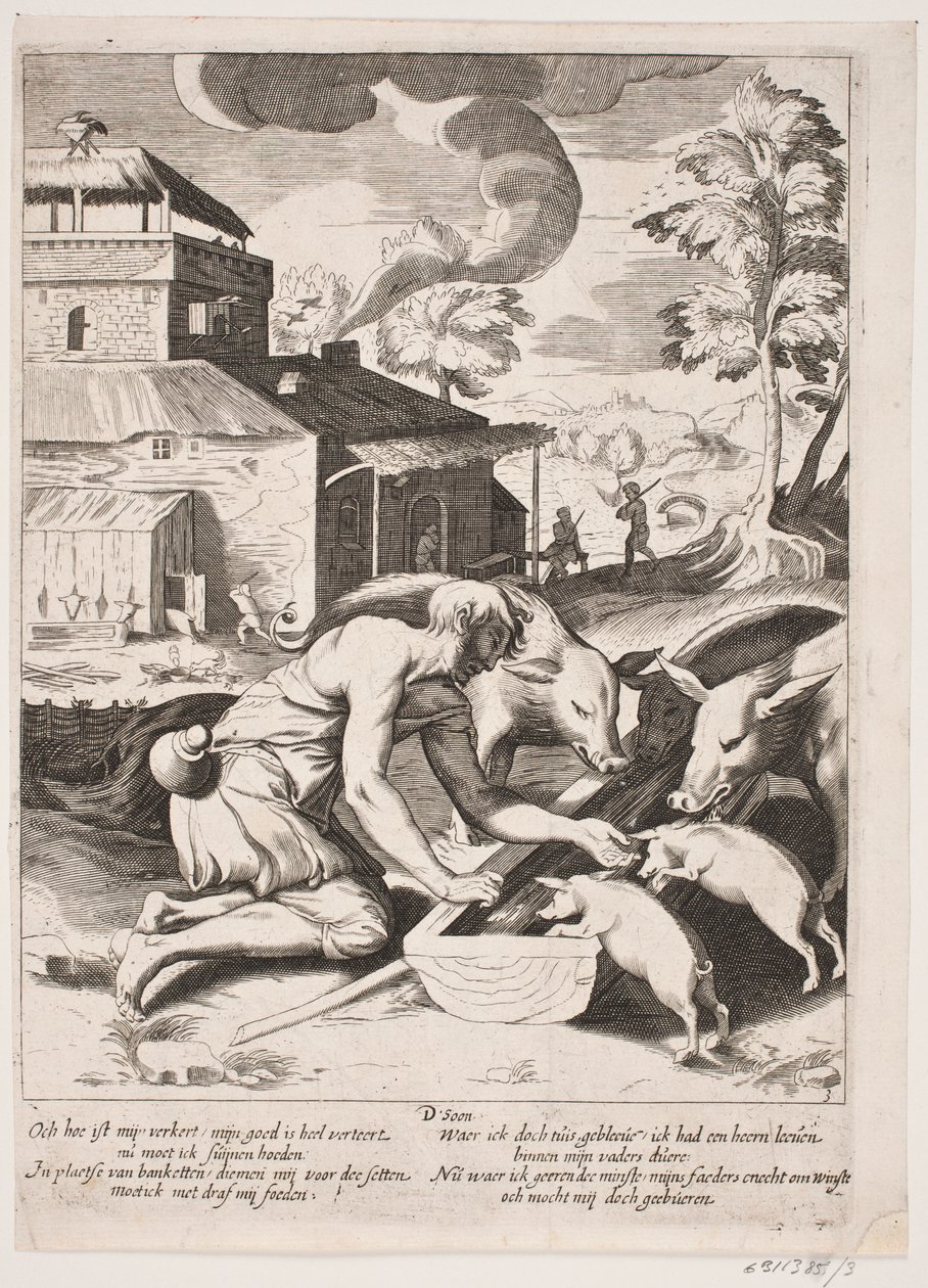 The Prodigal Son in the Pigsty by Ubekendt