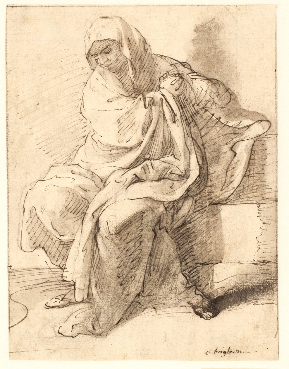 Seated Draped Woman by Ubekendt Ubekendt