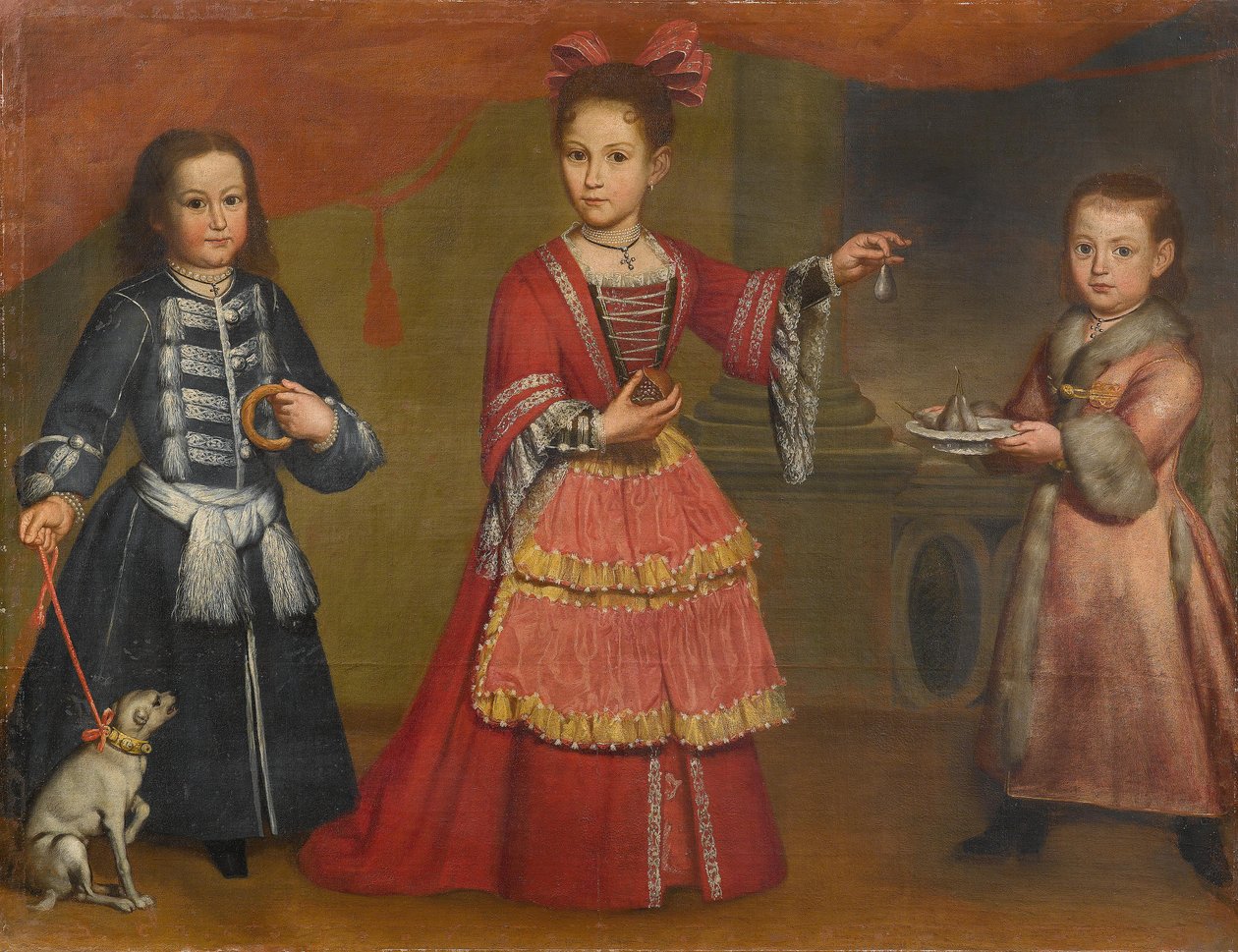 Three Children with a Puppy by Unbekannt Unbekannt