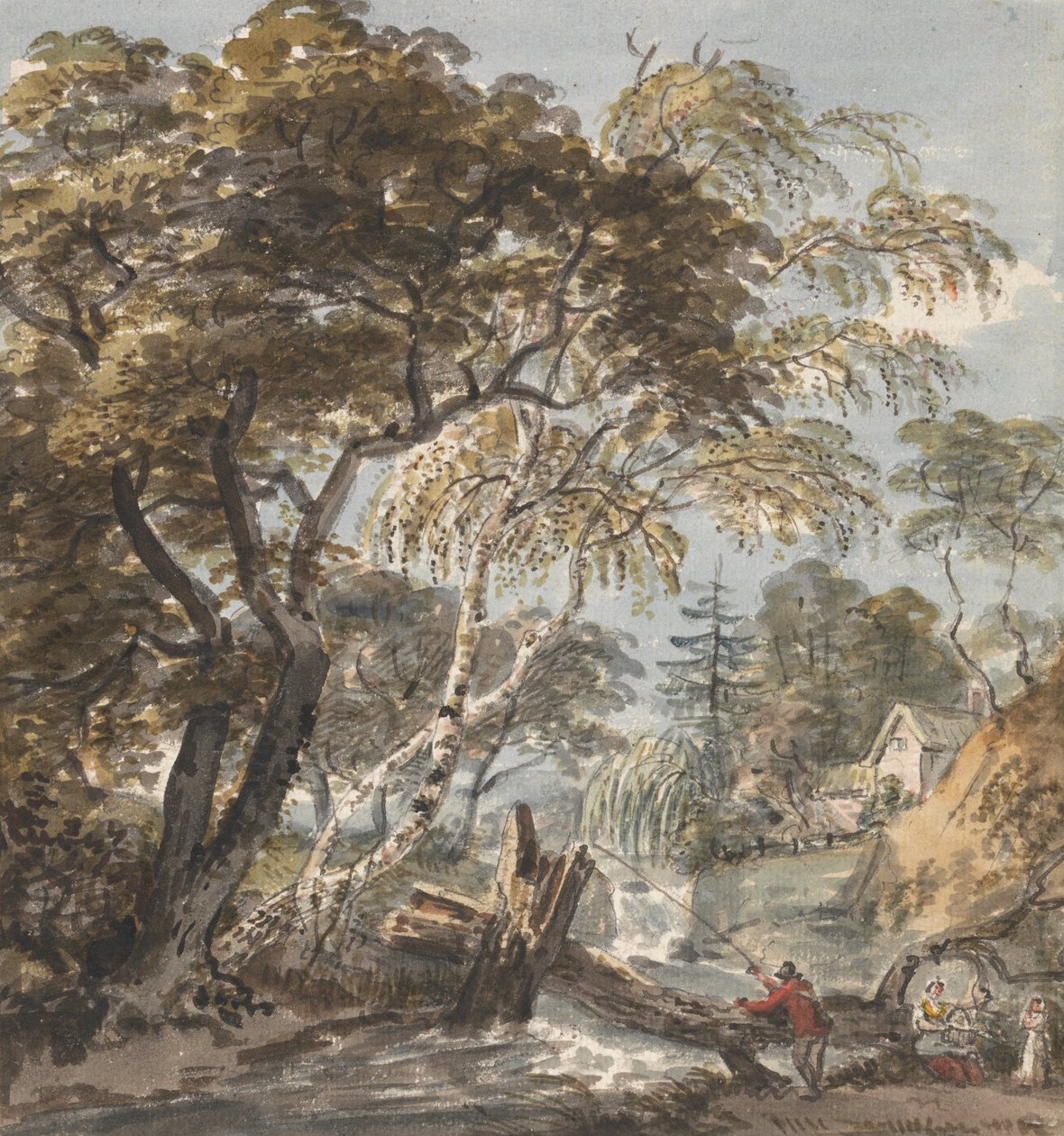 A Wood Stream with Angler by Unbekannt Unbekannt