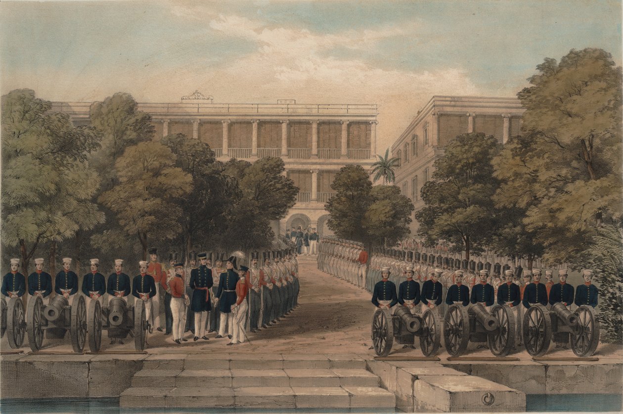 British Troops at the British Factory in Canton Preparing to Receive Imperial High Commissioner and Viceroy Keying by Unbekannt Unbekannt