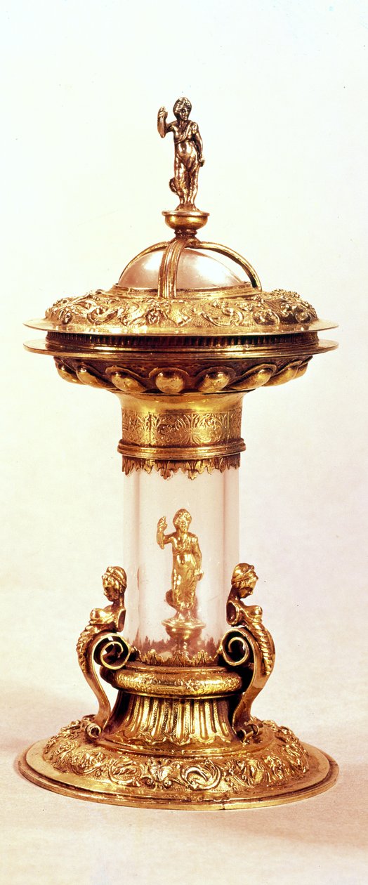 Standing Salt, Rock Crystal with Silver Gilt Base, Rim and Lid by Unbekannt Unbekannt