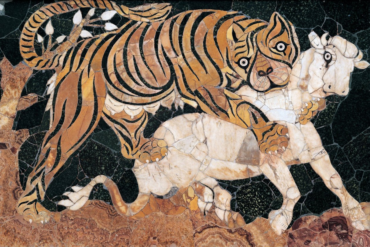 Tiger Attacking a Calf by Unbekannt Unbekannt