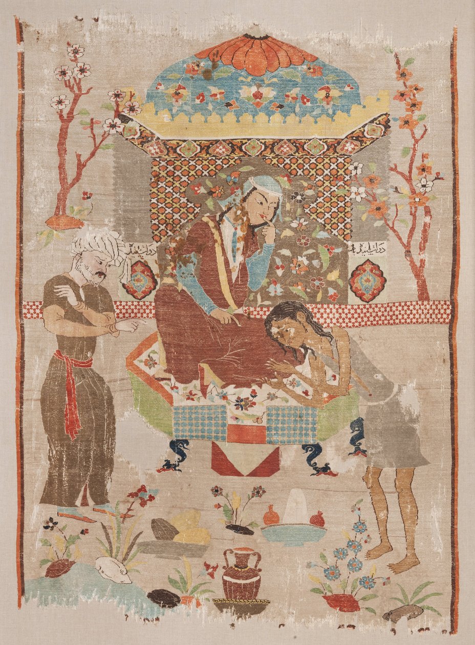 Silk Tapestry Depicting the Story of Leila and Majnun by Unbekannt Unbekannt