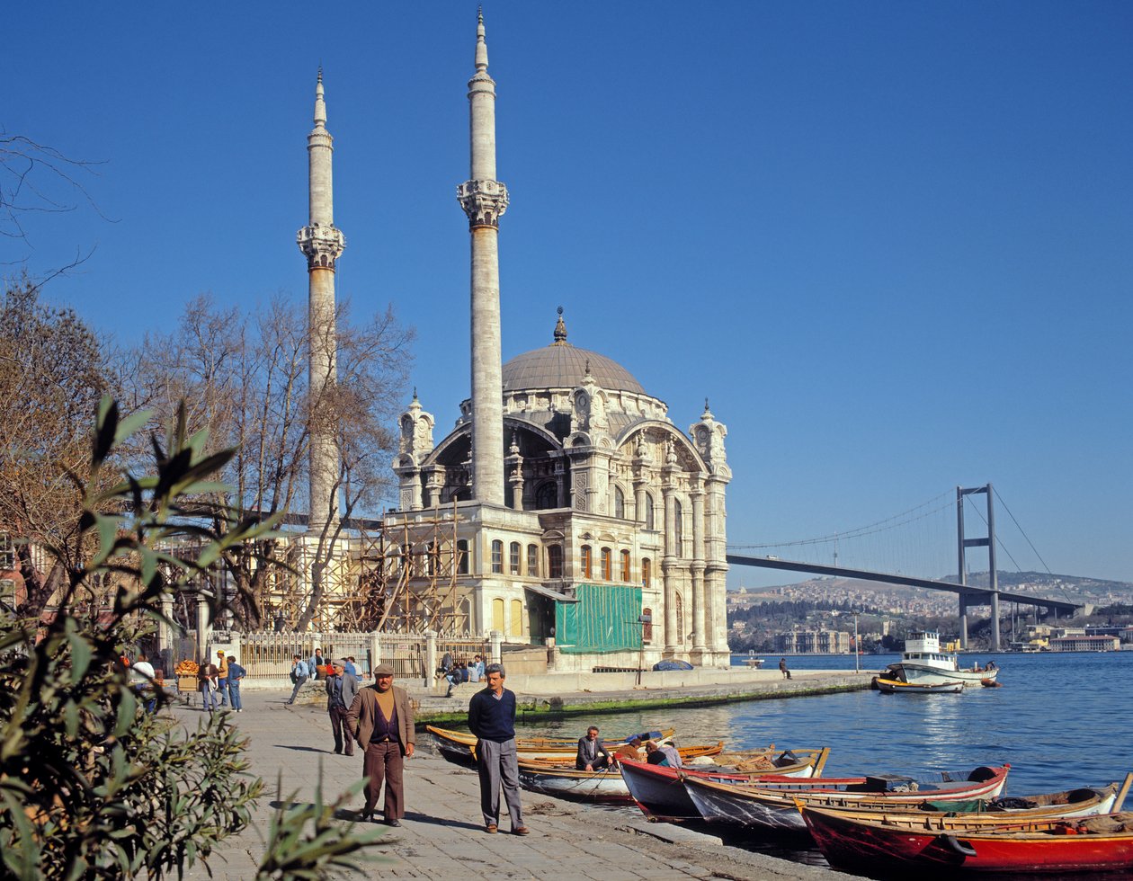 View of the Mosque of Abdulmecid at Ortakoy with the Bosphorus Bridge in the background by Unbekannt Unbekannt