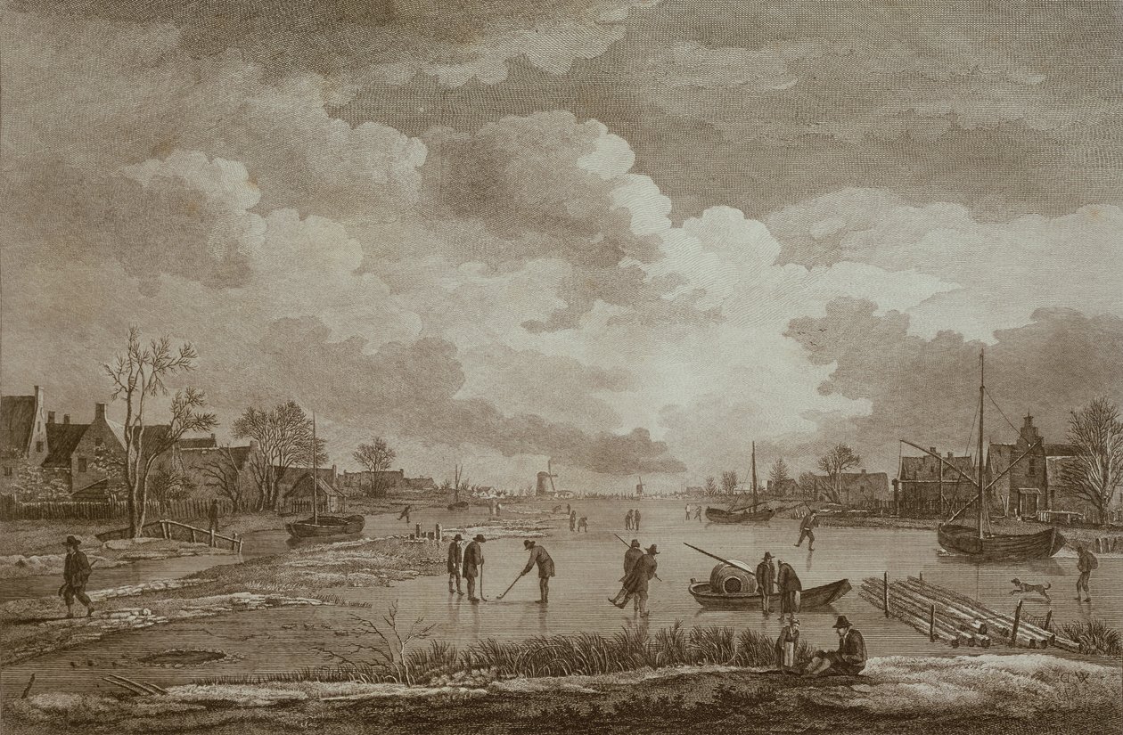 Winter, Golf on Ice, Copperline Engraving by Van Drever, c.1753 by Unbekannt Unbekannt