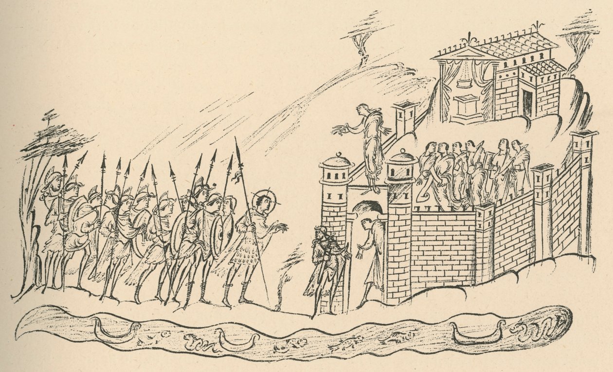 Anglo-Saxon Warriors Approaching a Fort by Unbekannt