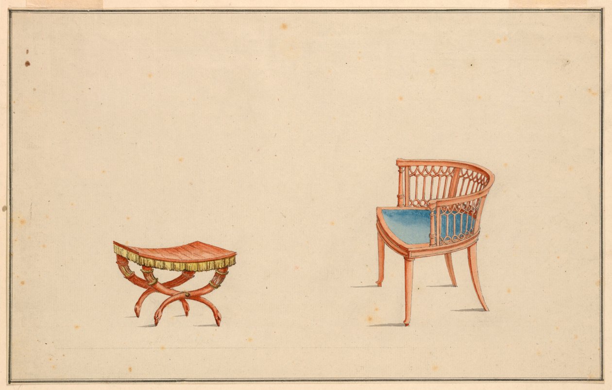 Design for Armchair and Stool by Unbekannt