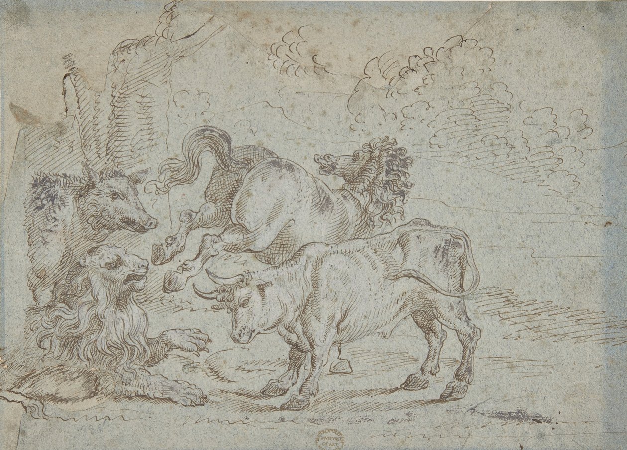 Horse, Bull, Lion, and Boar by Unbekannt