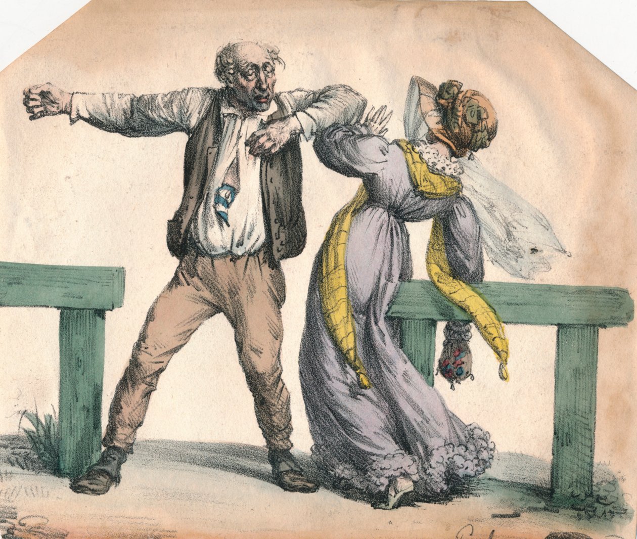 Man attacking a woman by Unbekannt