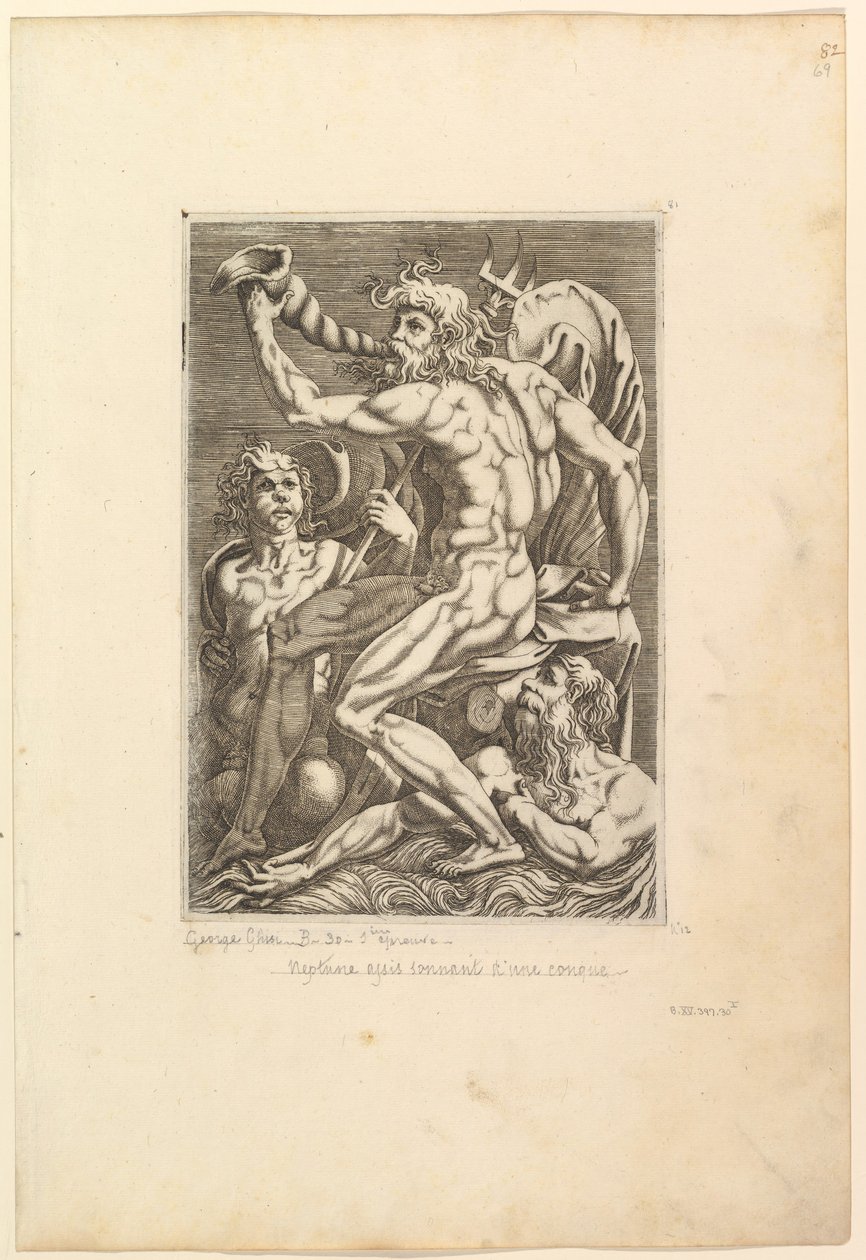 Neptune Seated Blowing a Conch Shell by Unbekannt