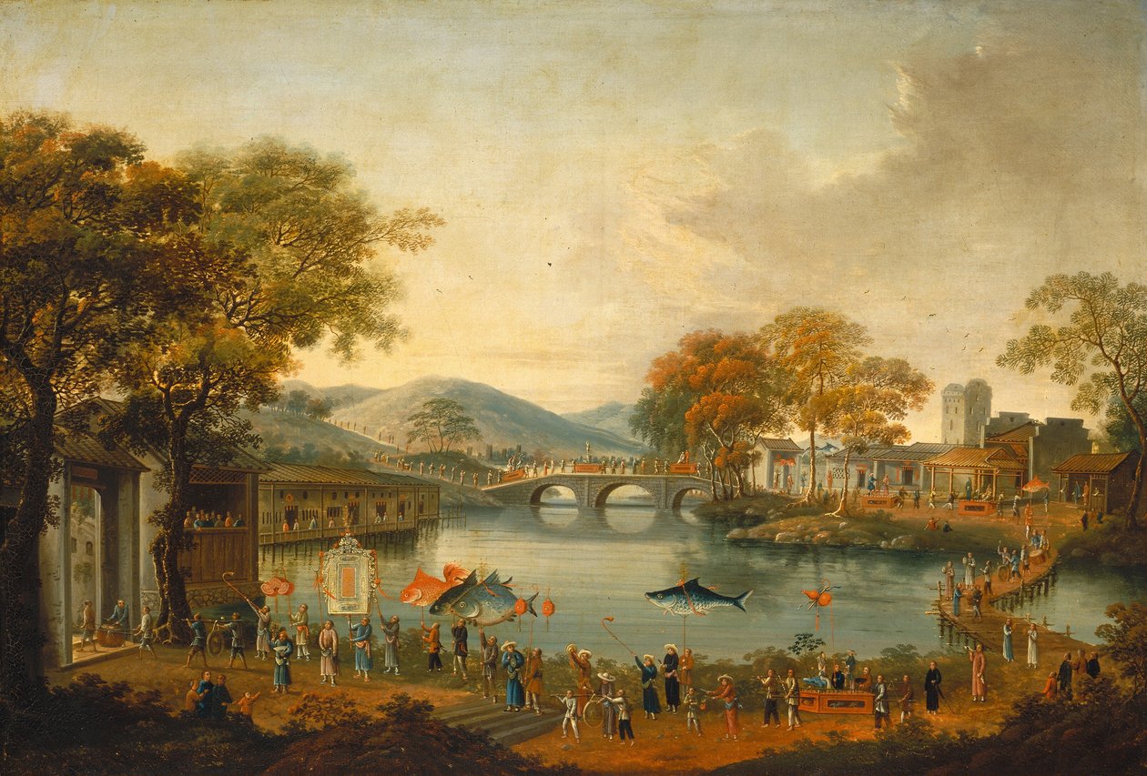 Procession by a Lake by Unbekannt