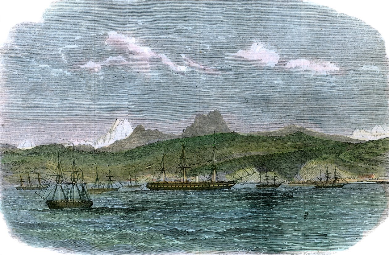 The Spanish blockading squadron at Valparaiso, Chile by Unbekannt