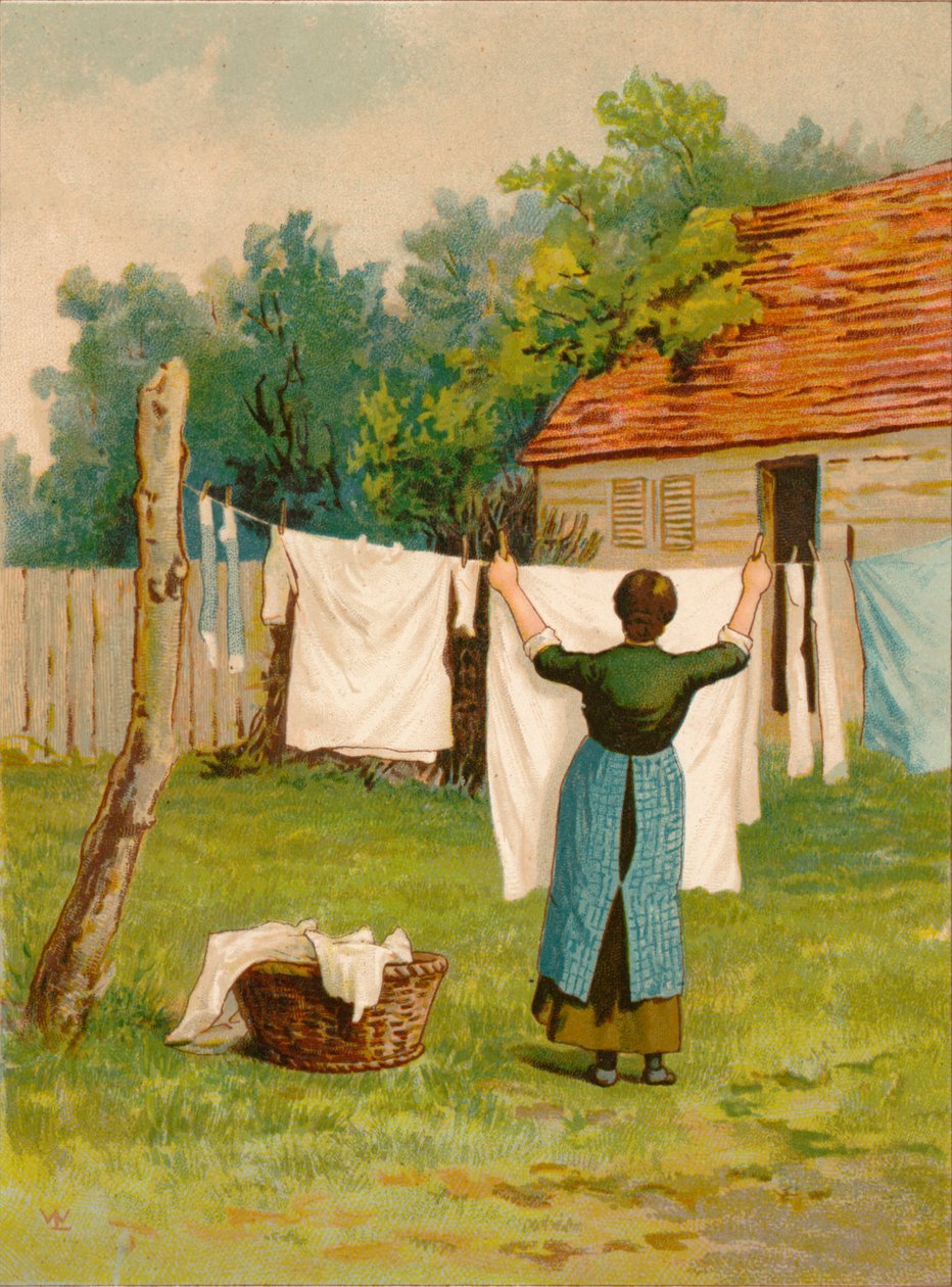 Woman Hanging Up Washing by Unbekannt