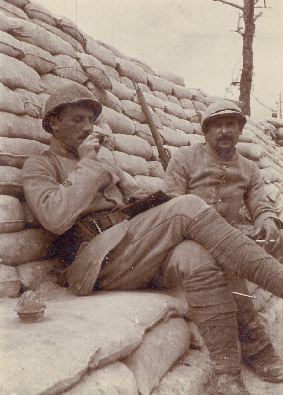 Two Soldiers Smoking in a Trench, First World War by Unbekannt Unbekannt