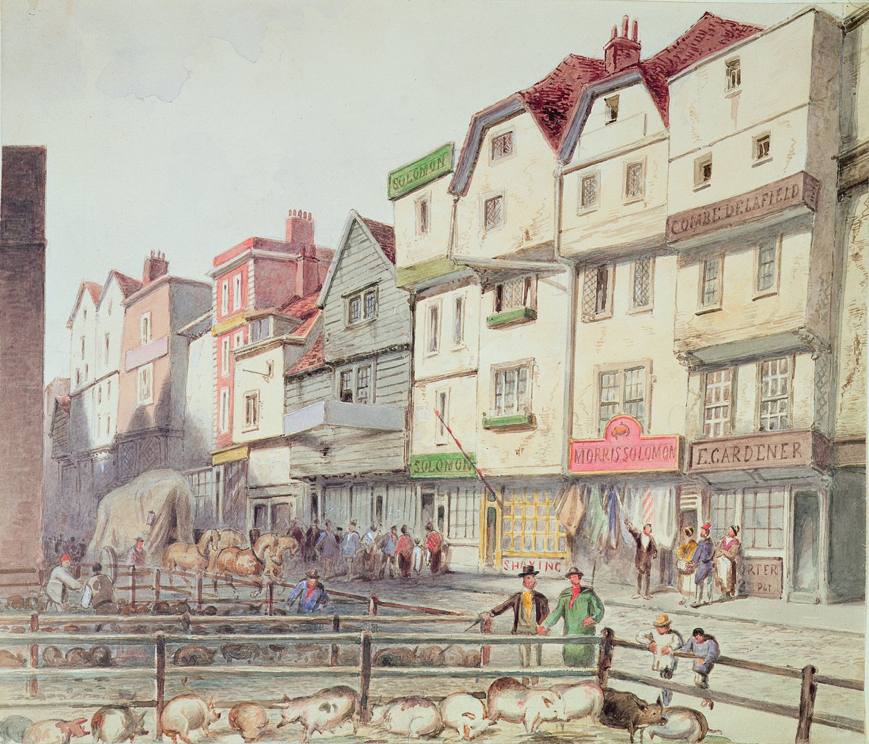 View of Long Lane, with pigs in pens in part of Old Smithfield Market by Unbekannt Unbekannt