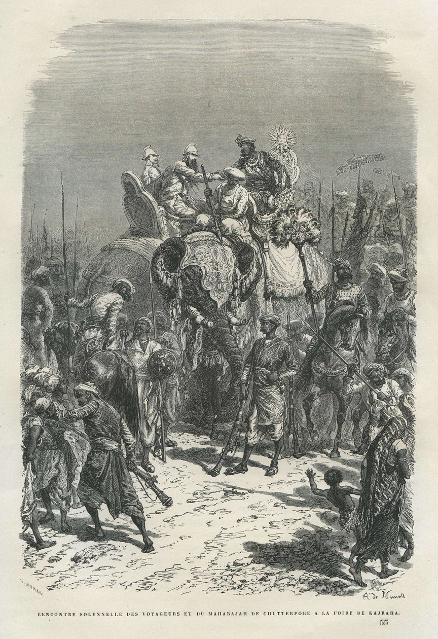 Visitors encounter the Maharajah of Chutterpore, at Kajraha [Khajuraho] by Unknown