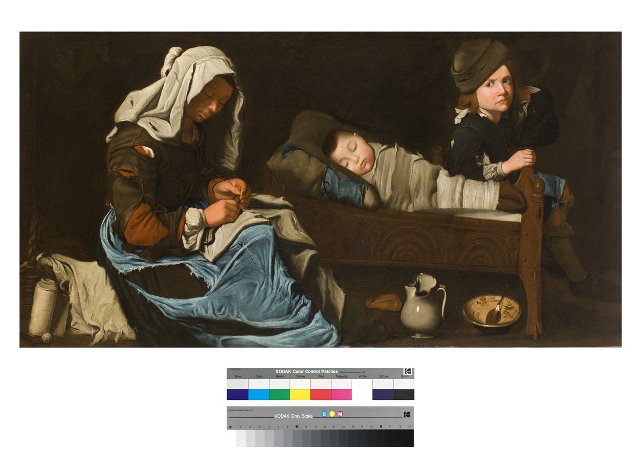 Mother Sewing with Two Children by Unbekannt Unbekannt
